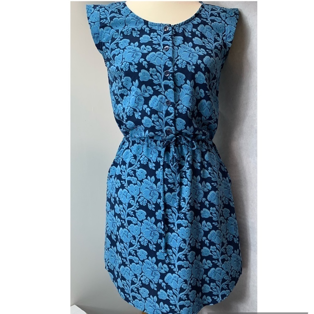 Cabi Java Blue Floral Drawstring Waist Dress Euc … - image 2